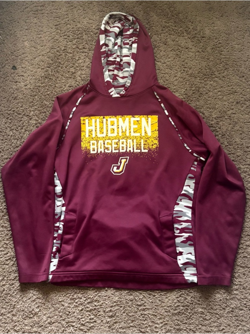Augusta Sportswear Maroon, Gray & White Camo Hoodie with Yellow Graphic